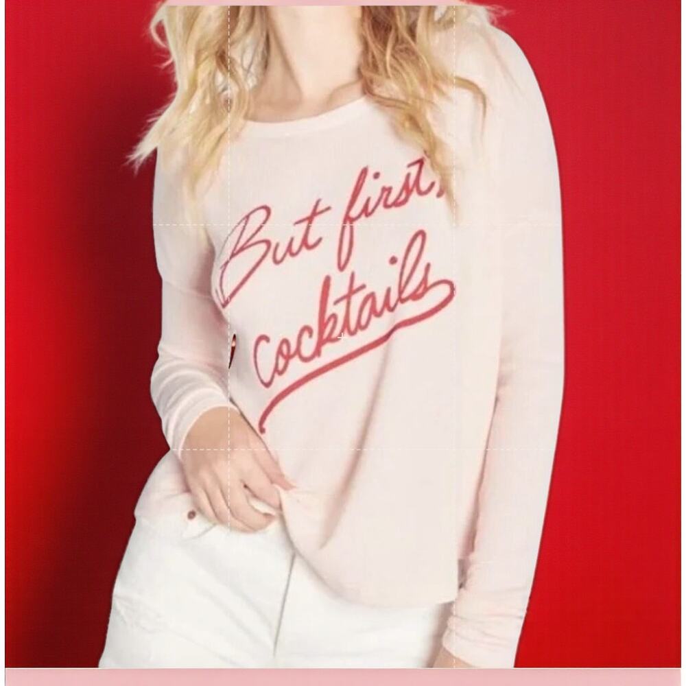 WILDFOX "But First, Cocktails" Pink Crew Neck Sweatshirt - Size L